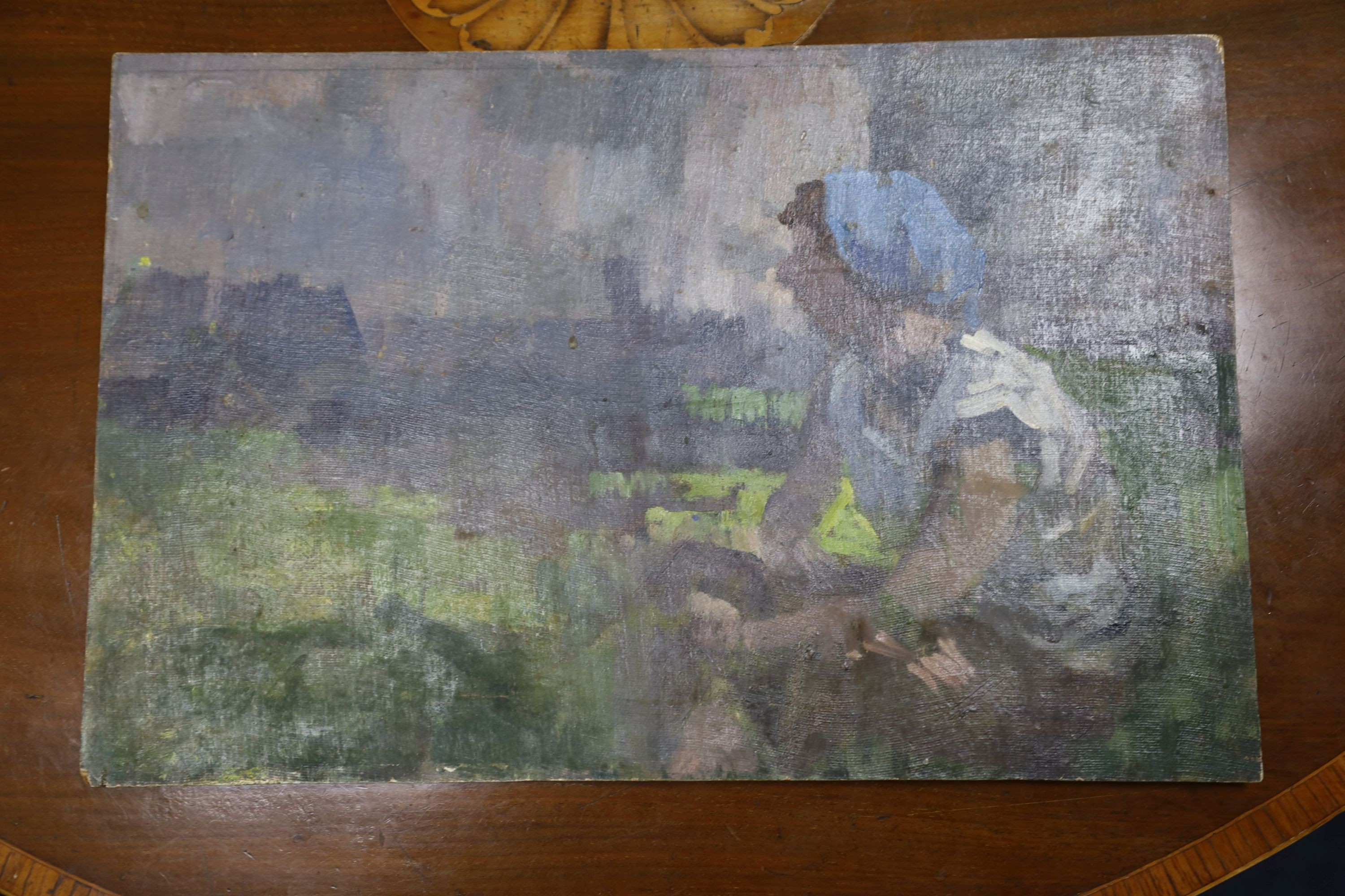 Michael Cadman (1920-2010), fourteen assorted oils on board, mostly landscapes, largest 30 x 46cm, mostly unframed and many unsigned, together with a sketch book